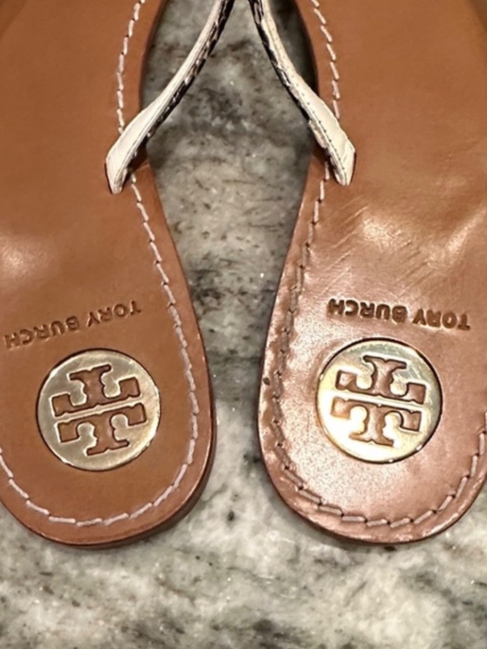 Tory Burch Leather Thin Thong Sandals Snake Print Tan Gold 8 - Picture 5 of 6
